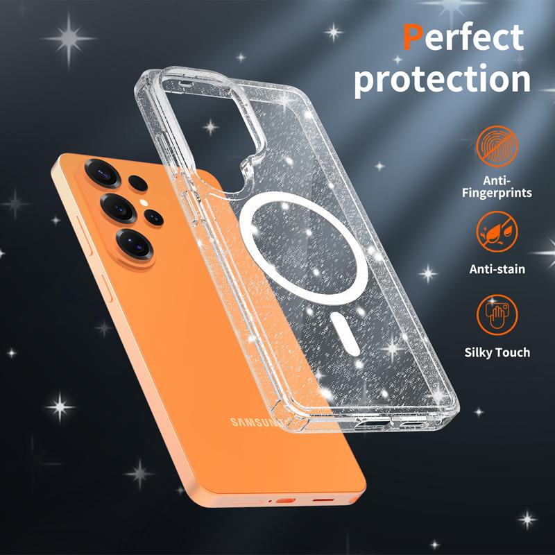 Für Samsung Galaxy S26 Ultra S26 Plus Hülle Magnetisch Transparent Bling Glitzer Klar Hartes PC-Back Kratzfest Schlanke Abdeckung