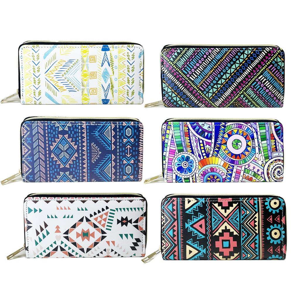 Representative Mark Ethnic Style Bohemian Wood Grain Long Zipper Wallet Clutch Bag Change