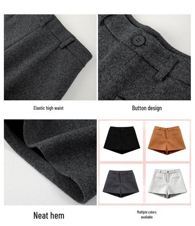 Women's High-End Wool Blend Bootcut Shorts - Slim-Fit A-Line, Petite, Hip-Enhancing, Autumn/Winter Wide-Leg Pants