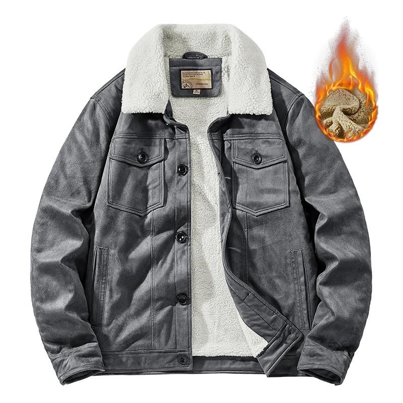 Autumn Winter Men Warm Pilot Jackets Fleece Suede Thick Coats Male Single Breasted Classic Parkas Fahion Windbreaker