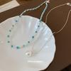 Zircon opal pearl beaded round double-layer necklace exquisite niche light luxury collarbone chain high-end neck chain female