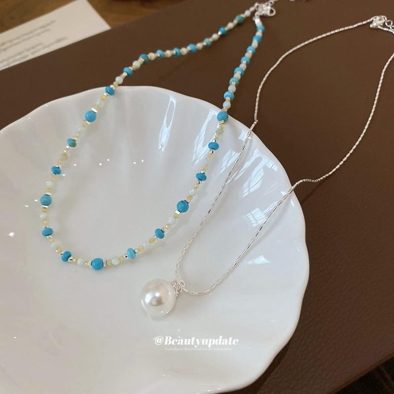 Zircon opal pearl beaded round double-layer necklace exquisite niche light luxury collarbone chain high-end neck chain female