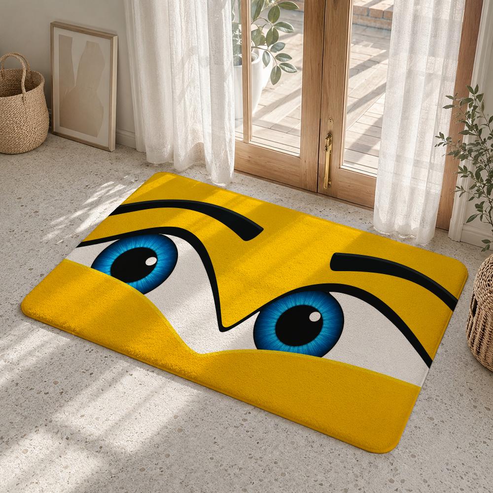 Smiling Eyes Floor Mat Flannel Rug Non Slip Absorbent Soft Washable For Entryway Hallway Bathroom Kitchen Decor