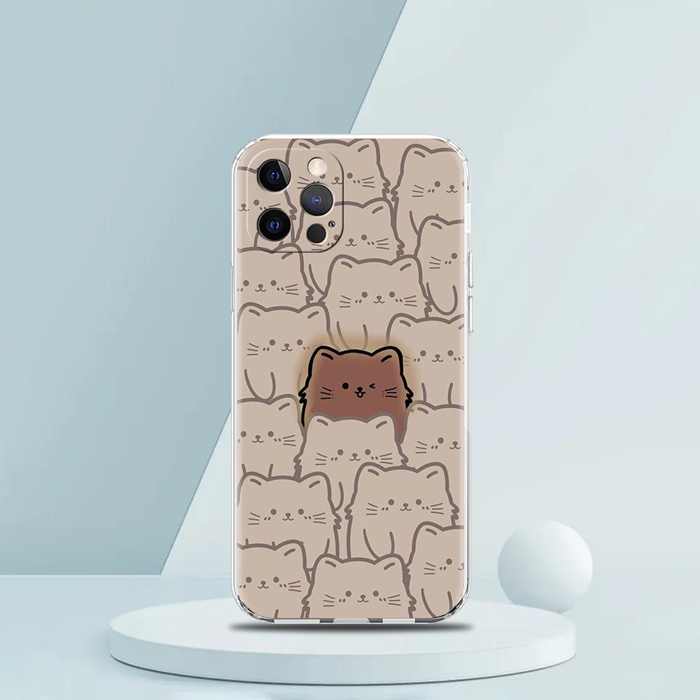 Cute Cartoon Black Cat Luxury Phone Case For iPhone 16 15 14 13 12 11 Pro Max XS X XR SE 7 8 Plus Soft Silicone Clear Cover