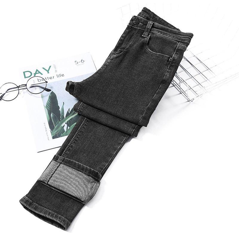 

Женские джинсы скинни с высокой посадкой в стиле знаменитостей: Приталенные, эластичные, универсальные брюки-карандаш для весны и осени, в корейском стиле 26 черный серый