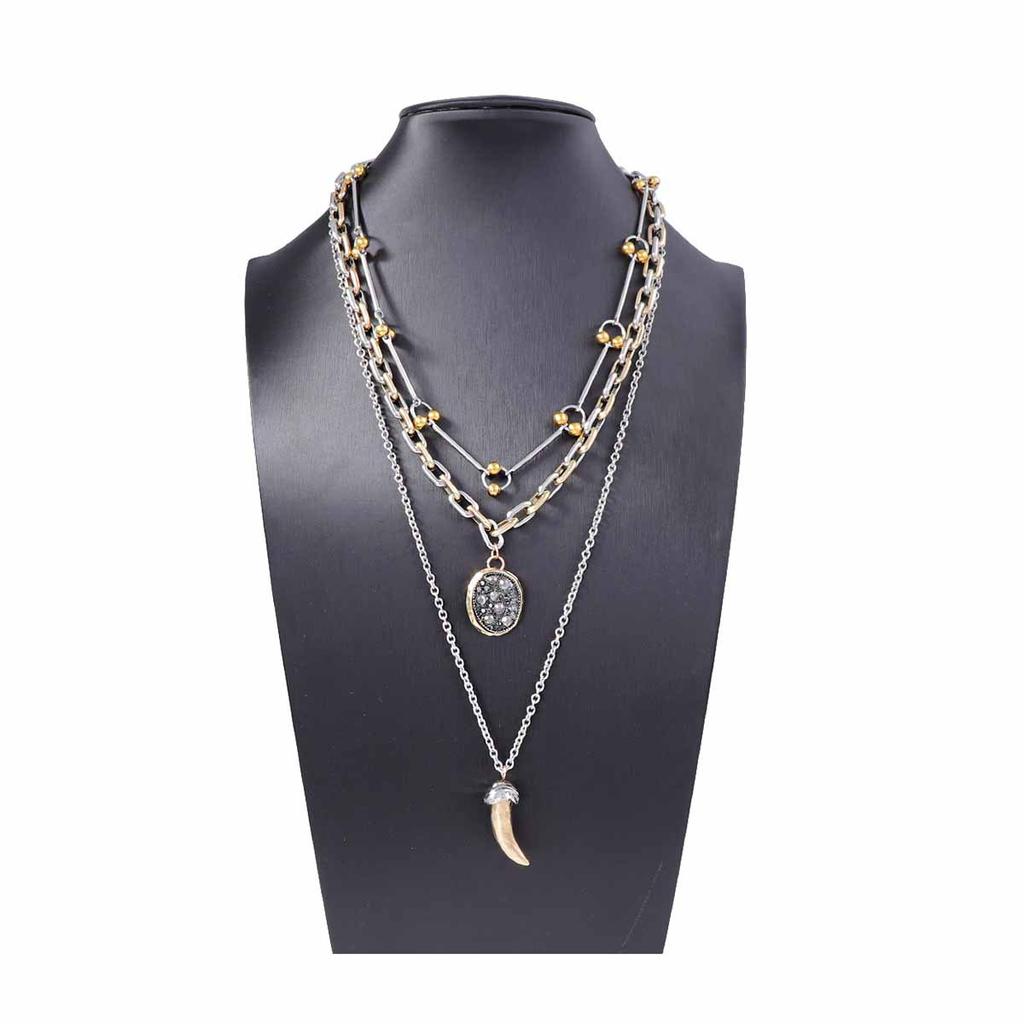 ZAA Vintage Metal Wolf Tooth Pendant Necklaces for Women Fashion Holiday Party Zircon Gifts