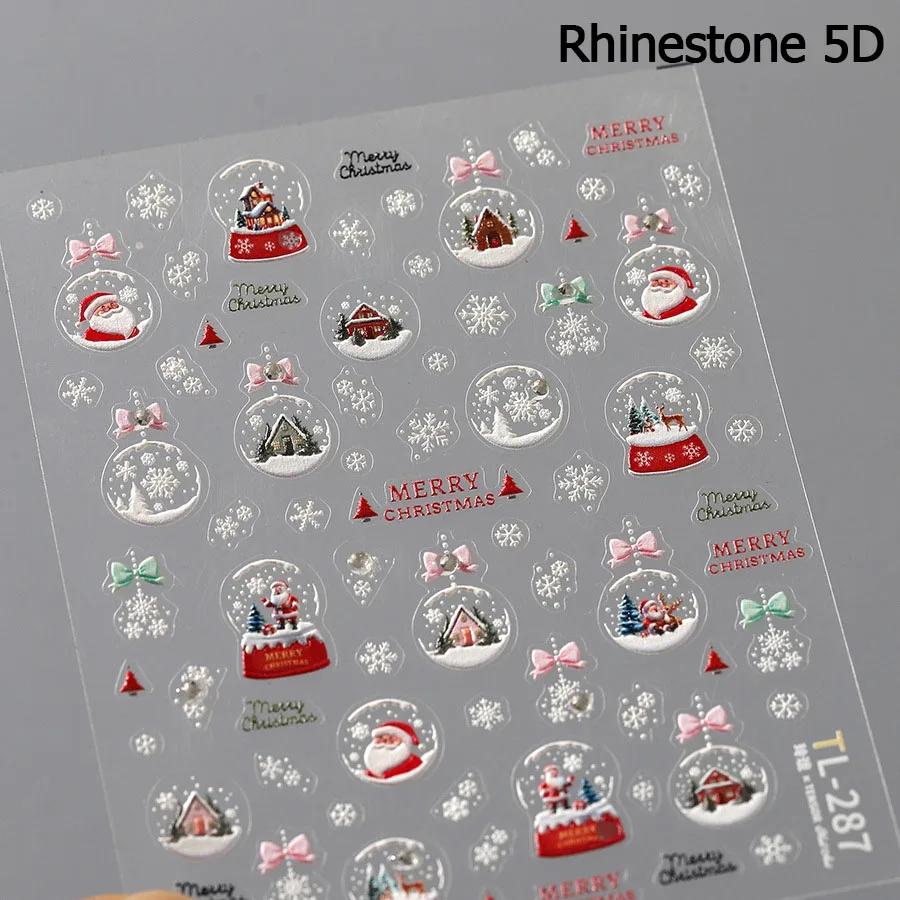 Gold Stamped White Christmas Tree Snowflake 3D Self Adhesive Nail Art Stickers Santa Claus Elk Xmas Cartoon Cute Manicure Decals
