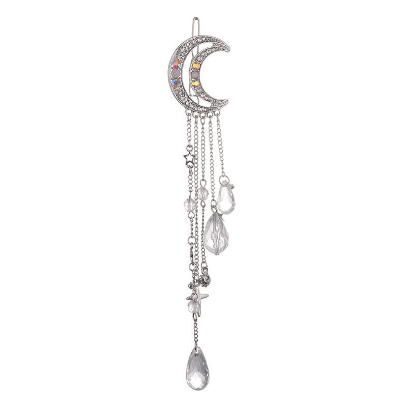 

Модні елегантні жіночі гумки для волосся Lady Moon Rhinestone Crystal Tassel Довгий ланцюжок з бісеру. Висяча шпилька. Заколка для волосся. Прикраси для волосся. срібний