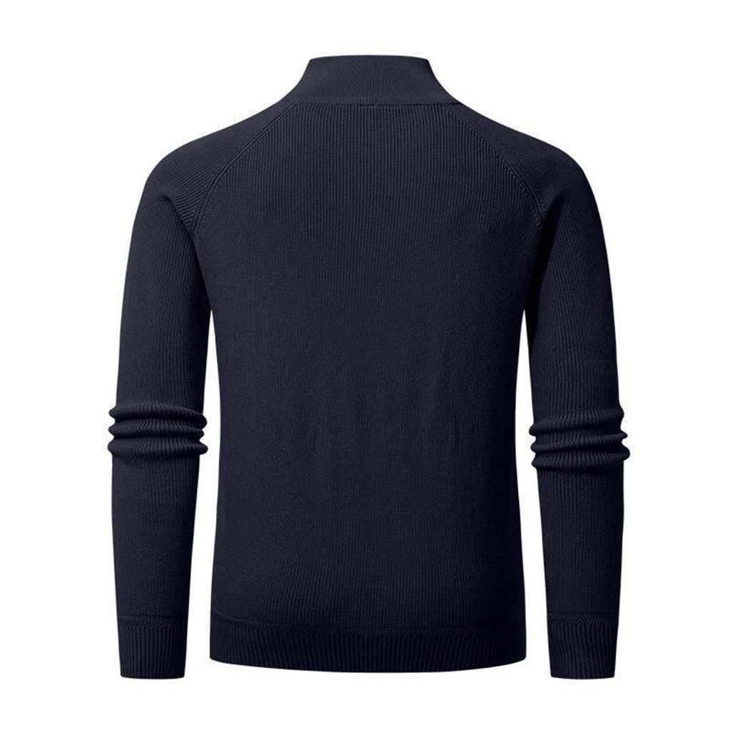 Men's Vertical Pitted-Stripe Knitted Sweater With Half-Zip Stand Collar