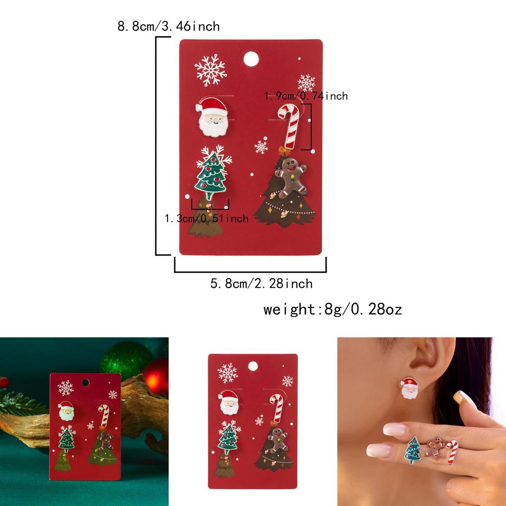 Christmas Tree And Gingerbread Man Earrings With Electroplated Finish For Holiday Party Wear