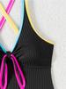 Color Block Ribbed Tank Top High Waist Two Piece Bikini Set Fashion Elegant Summer Wear