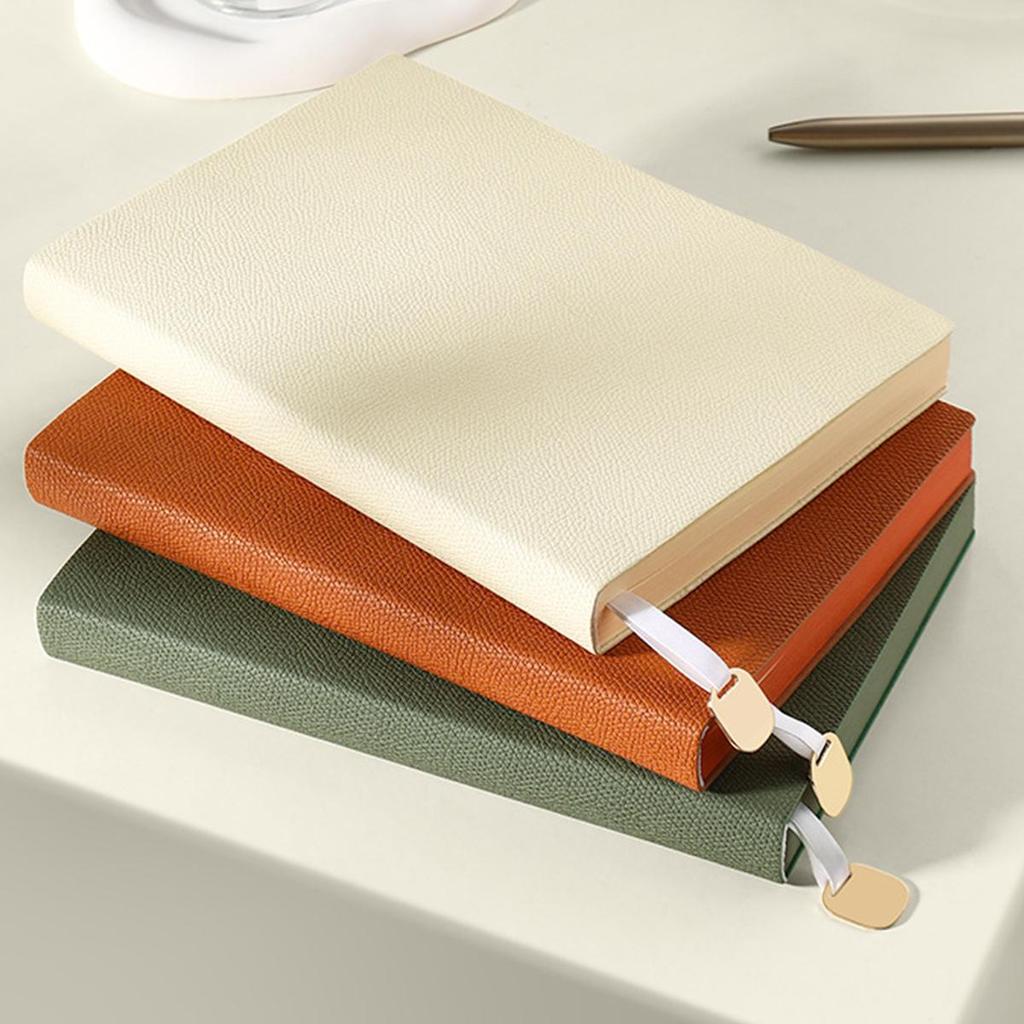 A5 Litchi Leather Thickened Student Notebook, Diary, Work Notebook, Business Meeting Record Book, Subject Notes, 128 Sheets 256 Pages