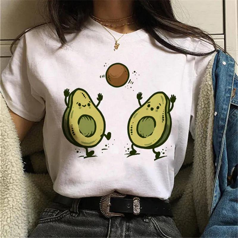 Maycaur Avocado Vegan Women T Shirt Harajuku Ulzzang Kawaii Cartoon Tshirt 90s Graphic Female Short Sleeve Tshirt Summer Clothe