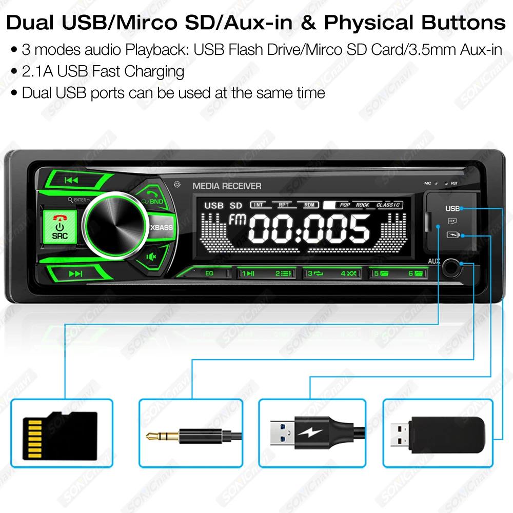 1Din MP3 Player Car Radio FM Radio Tuner Support Bluetooth AUX USB TF Card Multimedia Player Universal