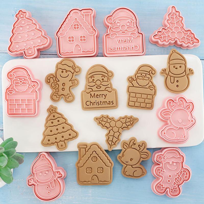 Christmas Cookie Cutter 3D Christmas Holiday Cookie Mould Shapes With Santa/Xmas Tree/House/Deer Christmas Party Decoration Tool