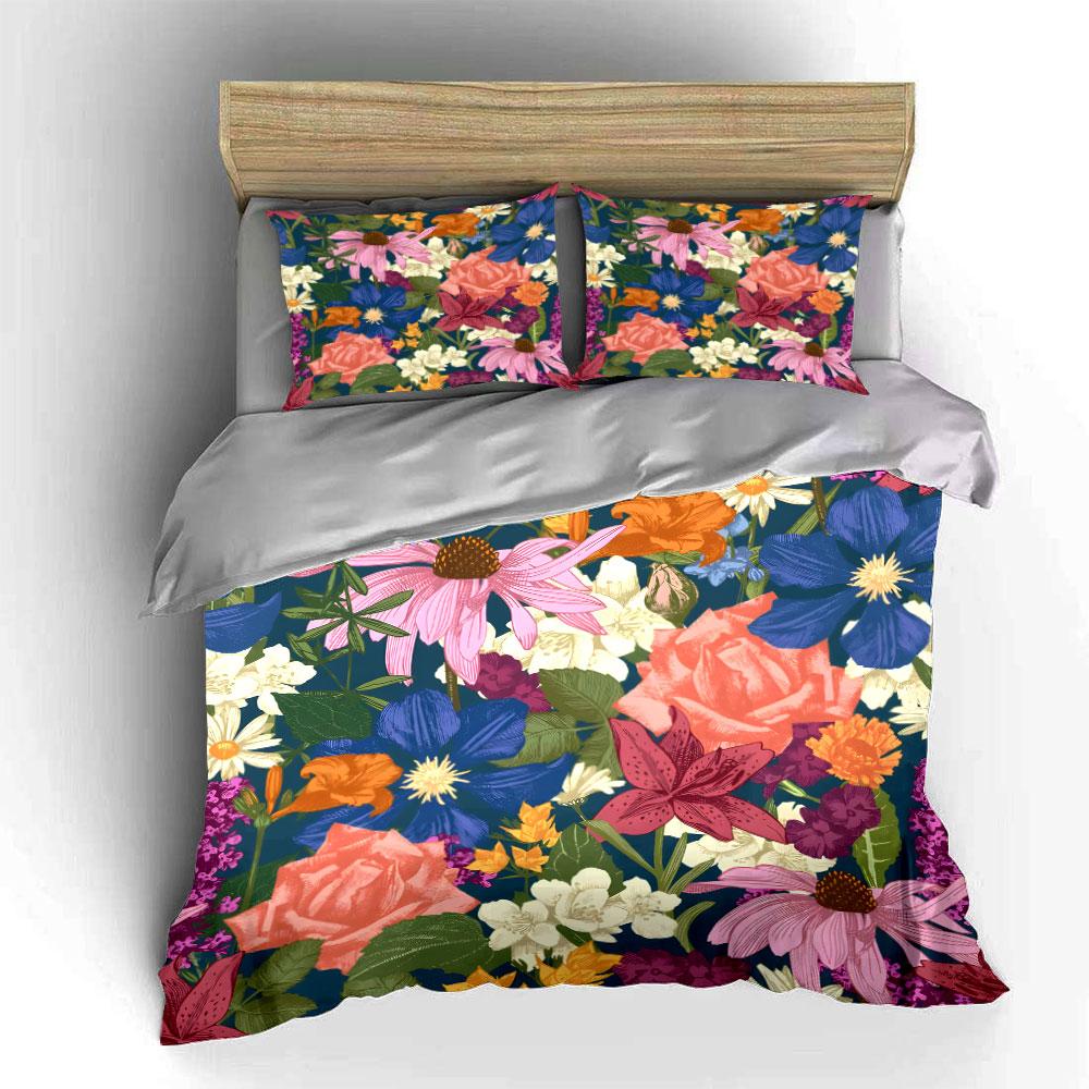 Colorful Floral Pattern Design Bedding Set for Kids Luxury Gift 3pcs Digital Print Comforter Set Soft Comfortable Breathable