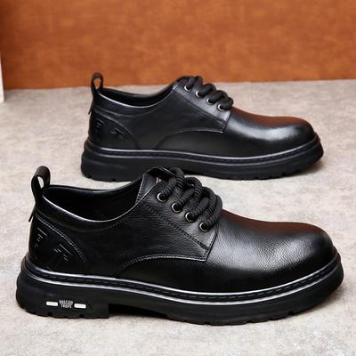 Spring Derby Shoes Men's Low Top Martin Boots Round Head Big Head Shoes Black Tooling Shoes Platform Casual Leather Shoes