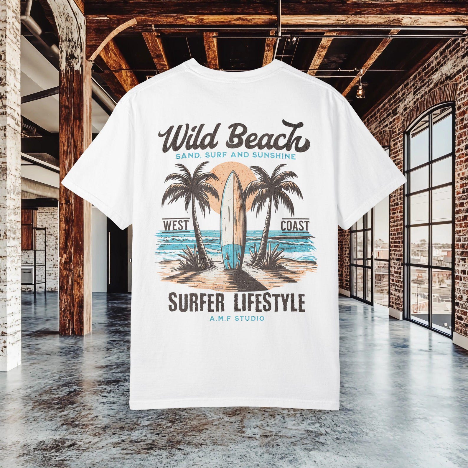 Wild Beach Surfer Lifestyle Shirt | West Coast Surf Tee | Summer T shirt | Palm Tree Surfboard Shirt | Retro Surf Shirt | Beach Vibes Tee XL