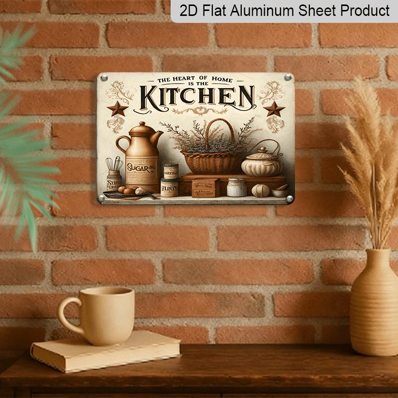 2D Flach Die Küche ist das Herz des Hauses, Metallschild, Vintage Aluminiumplakette Dekoration für Wandkunst, Wanddekor, Raumdekor, Heimdekor