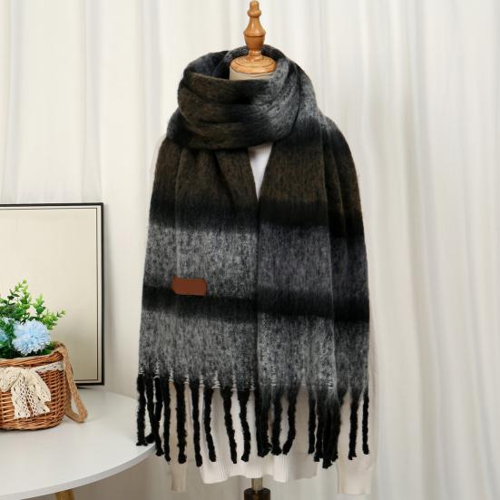 Women's Mohair Winter Scarf Cashmere Feel Tassel Scarf Colorful Striped Long Scarf Winter Shawls Wraps for Cold Weather