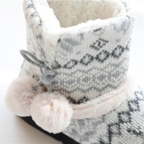 Winter Fur Home Slippers Women Warm Boots Cotton Flat Platform Indoor Floor Shoes For Female Womens Girls Weave Plush Cozy Boots
