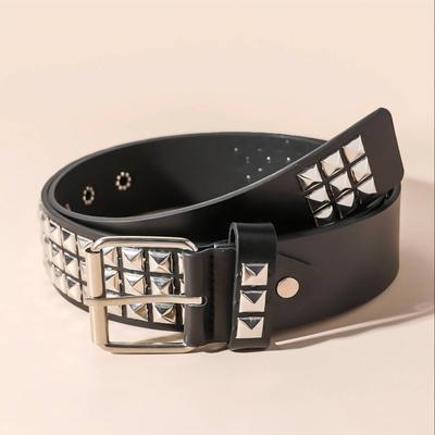 1PC Vintage-style Belt with Square Beads and Rivets, Metal Pyramid-shaped Belt. Unisex Punk-style Belt with