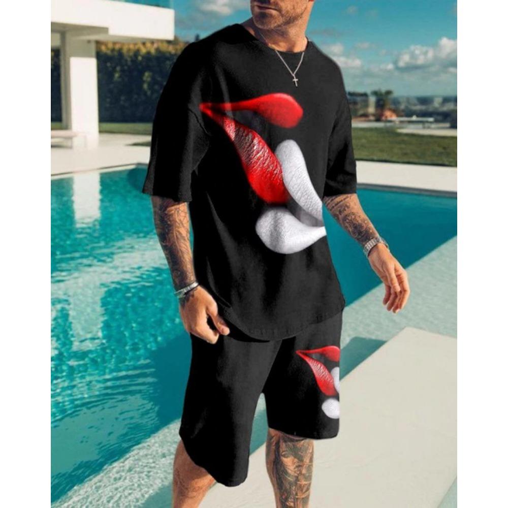 Men Luxury T Shirt Tracksuit 2 Piece Sets 3D Print Sports Short Sleeve Round Neck Casual Style All-Match Clothing Summer 6XL
