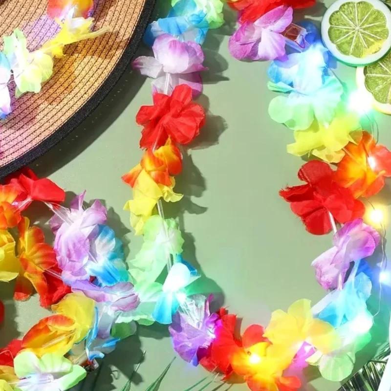 LED Hawaii Leis Flower Wreath Glow Necklace Light Up For Birthday Wedding Party Decoration Carnival Festival Accessory