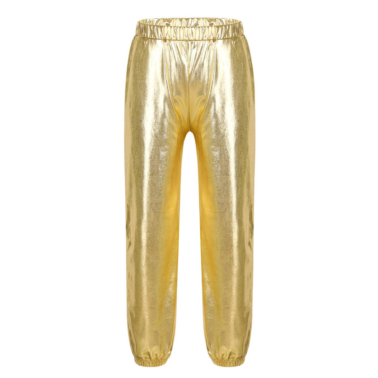 

Дитячі дівчата, блискучі металеві танцювальні штани, еластичні штани з високою талією, хіп-хоп, вуличний одяг, танцювальний одяг 13-14 Years золотий