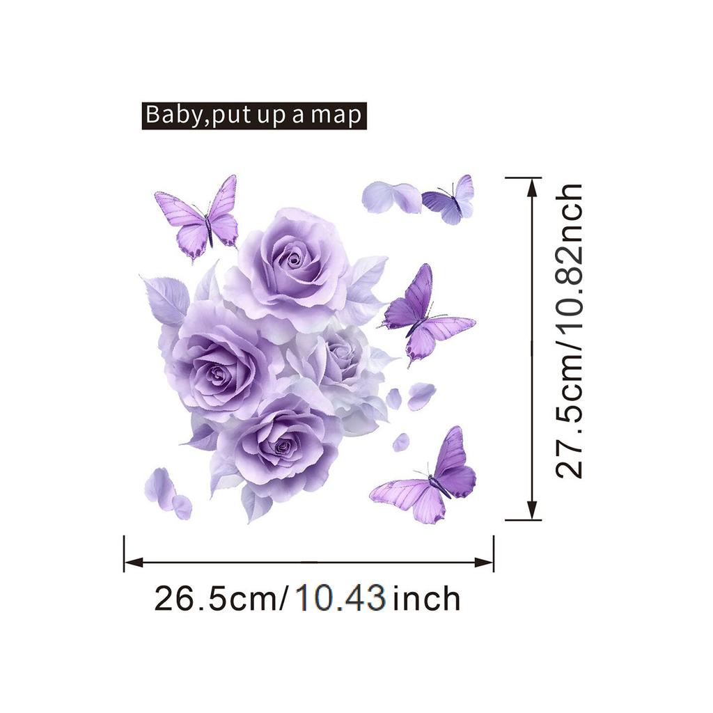 Elegant Purple Flowers and Butterfly Toilet and Wall Sticker Set Waterproof Self-Adhesive Decal for Bathroom WC Decoration