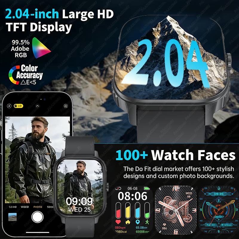 2.04-inch Ultra Smart Watch For Men Women 1000mAh High Capacity Battery Outdoor Sports Fitness Health Monitoring Smartwatch