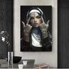 Sexy Tattoo Machine Gun Nun Poster Print Christian Smoking Nun Canvas Painting Living Room Background Wall Home Decoration