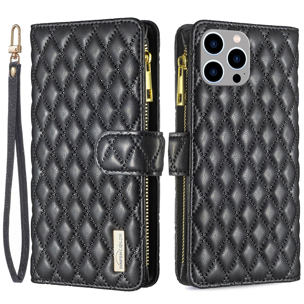 BINFEN COLOR BF Style-15 For iPhone 15 Pro Zipper Pocket Flip Case Wallet Phone Stand Shell Leather Cover