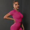 Women's Summer Seamless Ruched T-Shirt Yoga Suit - High Elastic Short Sleeve for Running and Fitness