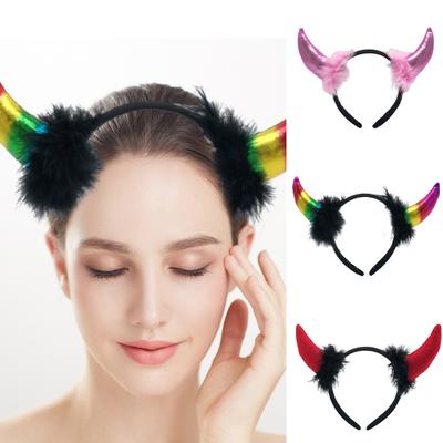 Halloween Horns Headband Devil Horns Headband Cosplay Fancy Dress Costume Feather Glitter Horns Hoop Headband Kids Adult