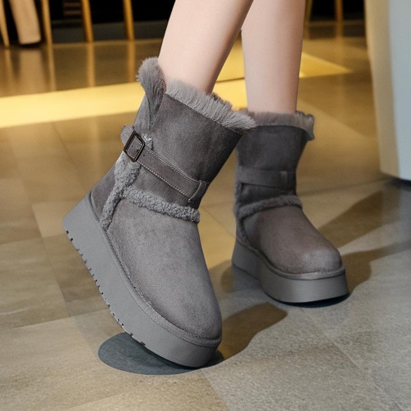 Snow boots winter new velvet warm non-slip short boots women's thick soles increase two wear large cotton shoes