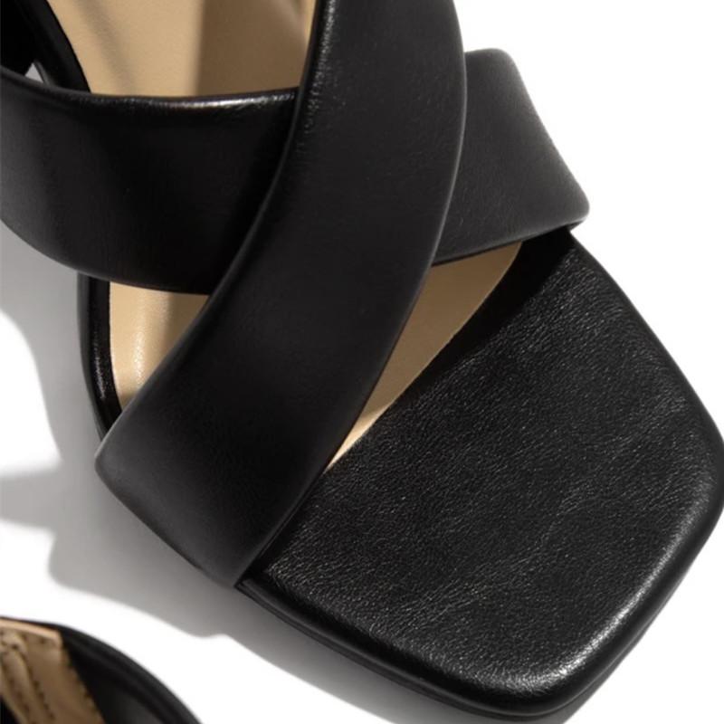 Frühlings- und Sommer-Schuhwerk Übergröße Quadratische Fischmaul-Sandalen mit hohen Absätzen Dünne Absätze Damenschuhe