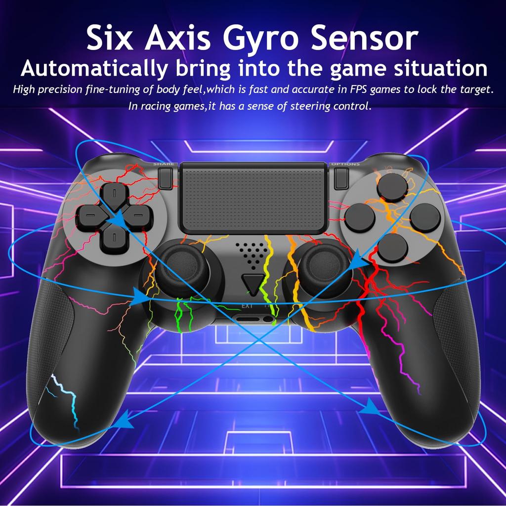 Wireless Controller for PS4 with RGB Lighting,  Remote Game Joystick Compatible with PlayStation 4/PS4 Slim/PS4 Pro/PC