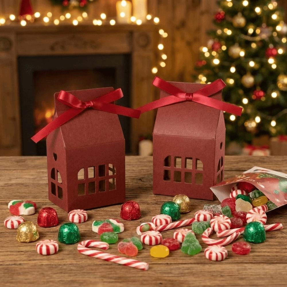 10 Pcs Hollow-Out Christmas Candy Box House-Shaped House-Shaped Gift Box Christmas Festival Decor