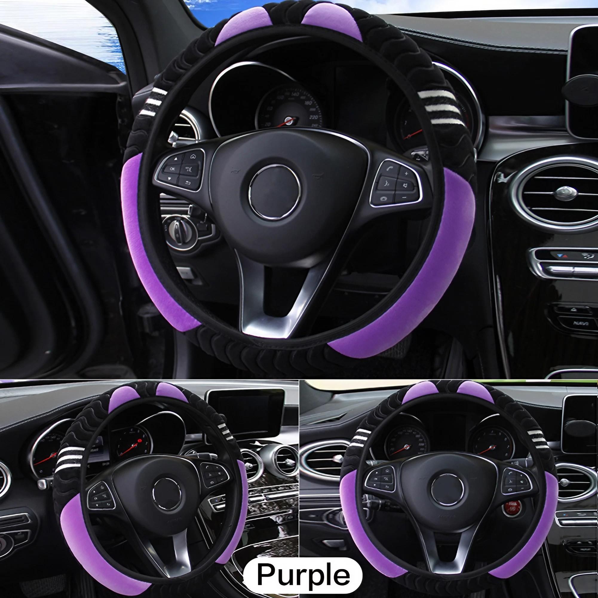 

Car Steering Wheel Cover Plush Little Monster Elastic Warm Anti-slip Wheel Cover Car Styling Car Accessories for Women фиолетовый