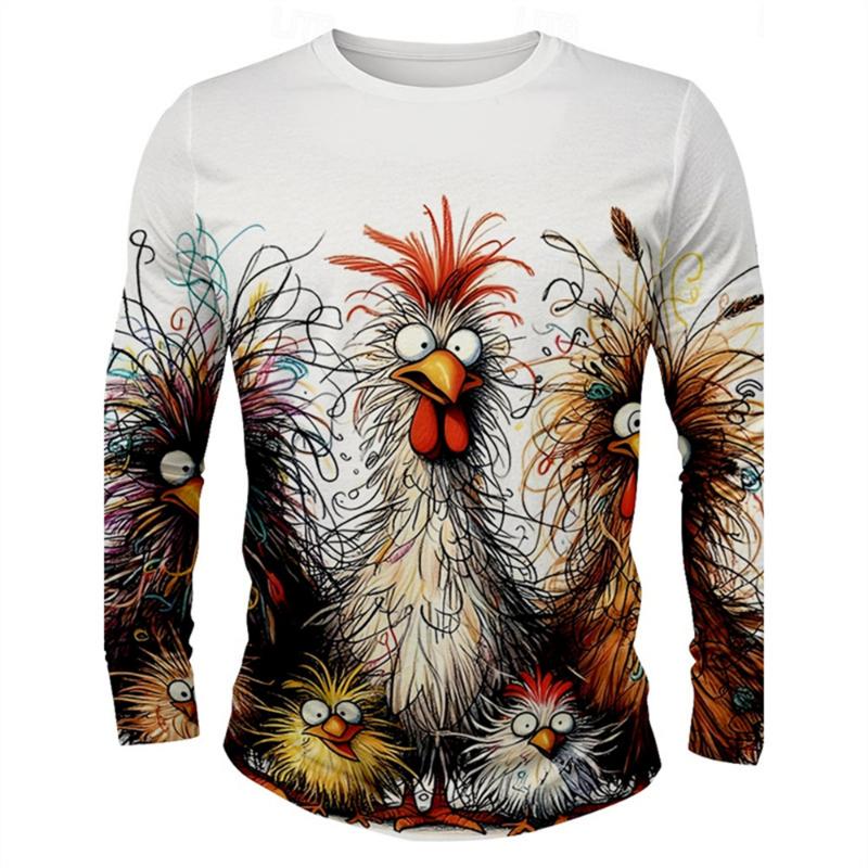 Funny 3D Chicken Print Pánské tričko s dlouhým rukávem Nový podzimní oversized svetr Hip Hop Punk Oblečení Neformální Móda Top