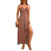 2025 Spring/Summer Women's Fashion Spaghetti Strap Printed Beach Slit Dress