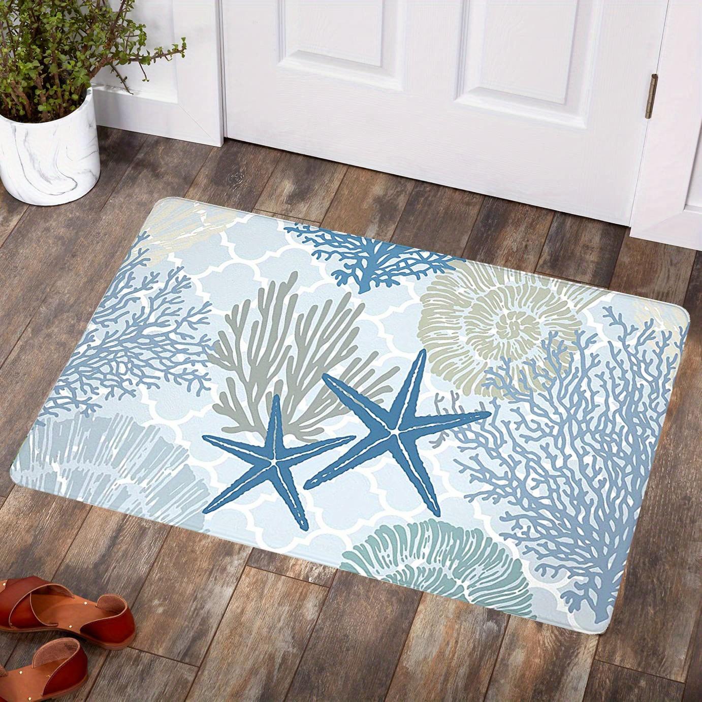 

Coastal Coral Print Kitchen Mat Entrance Doormat Decor Anti-slip Hallway Balcony Long Rugs Bathroom Laundry Room Carpet Decor 40x60cm 16x24inch