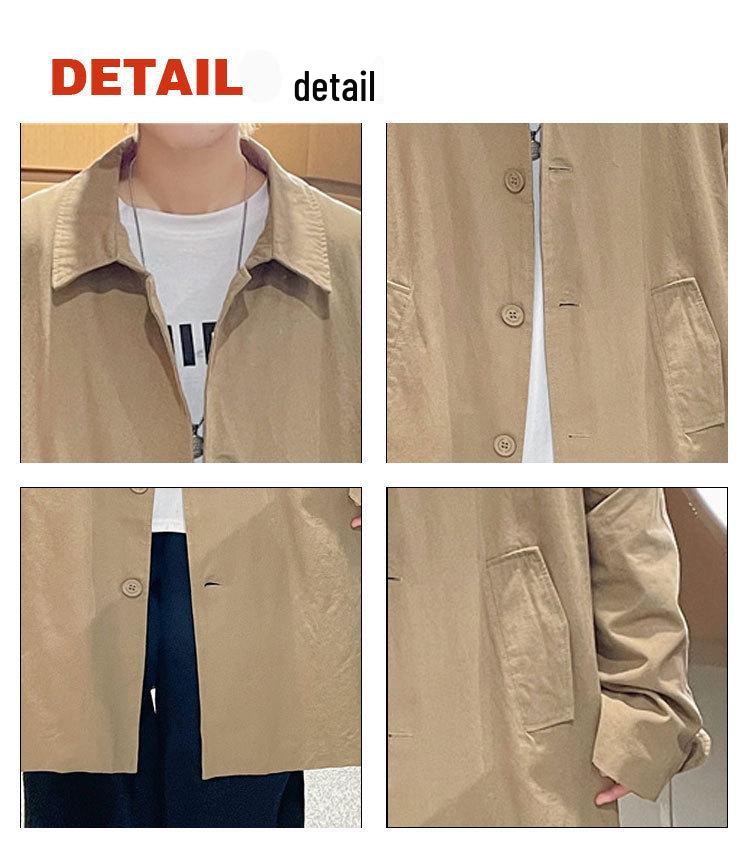 Autumn Mid-Length Trench Coat: Japanese-Influenced, Solid Color, Hong Kong and Korean Style, Casual & Trendy Men's Jacket
