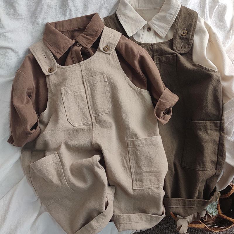 Children's Retro Forest Overalls: Stylish, Versatile Cotton Jumpsuits for Boys and Girls, Perfect for Spring and Autumn.