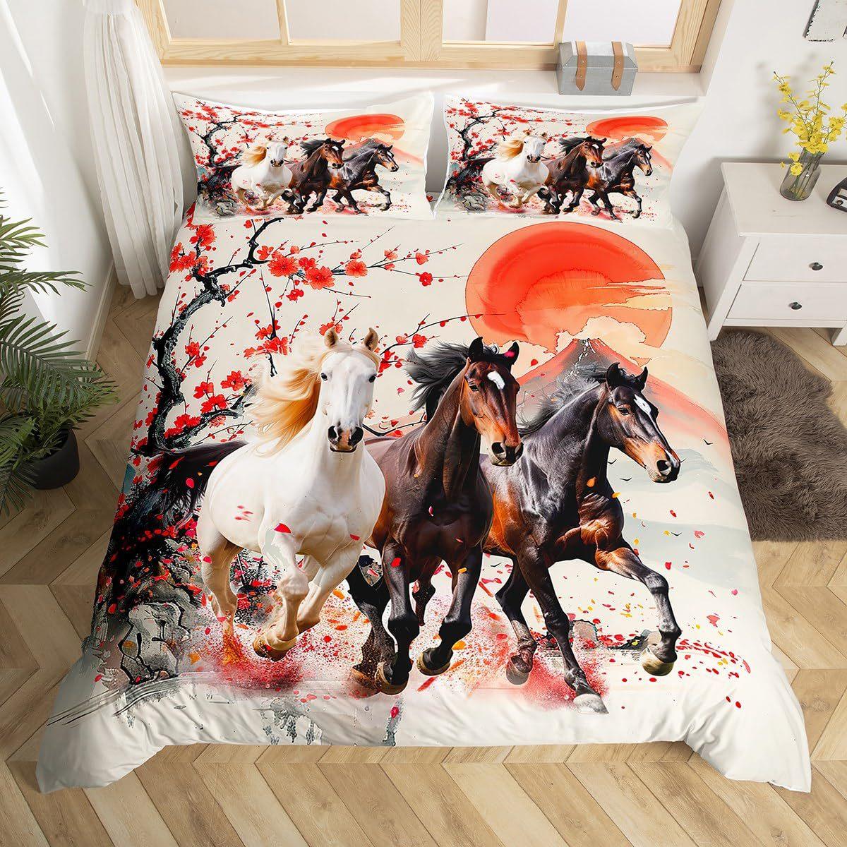 

Комплект постільної білизни Pentium Horse Рожева сакура Дика природа Серія Три предмети AU Double 180*210