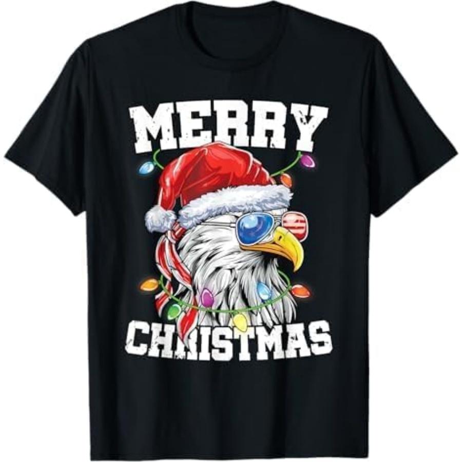 Merry Christmas Patriotic USA Patriotic Santa Bald Eagle T-Shirt NGO Black S