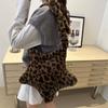 Winter Furry Star Large Capacity Shoulder Bag Vintage Tote Handbags Female Leopard Pattern Plush Crossbody Bags for Women CLE