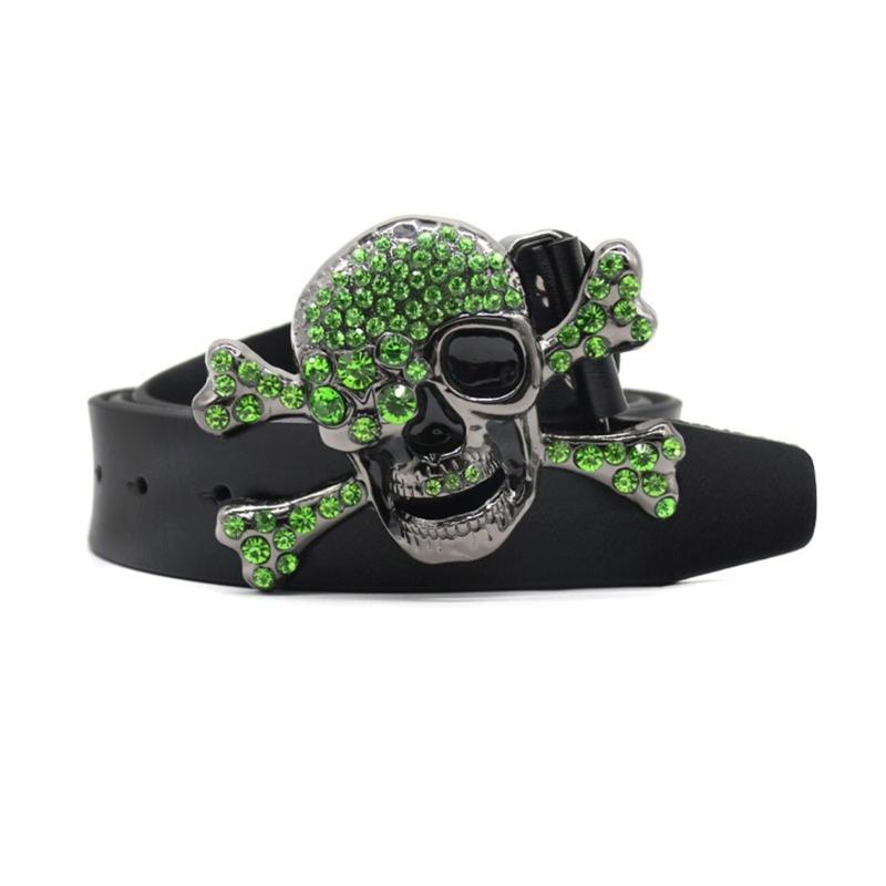 Skull Head Buckle Belts Woman Waist Strap Rhinestone Buckle Belts Western Cowboy Y2k Girls Fashion Belt for Jeans