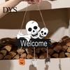 Rustic Farmhouse Hanging Plaque Halloween Welcome Door Sign, 3D Layered Pumpkin Skull Spider Plaque, Indoor Outdoor Holiday Ornaments Wooden